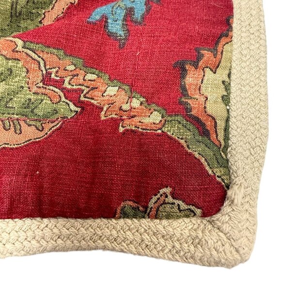 CHAPS Pillow Sham Red Jacobean Floral Burlap Trim Standard Size Cotton Annabelle - Picture 9 of 9